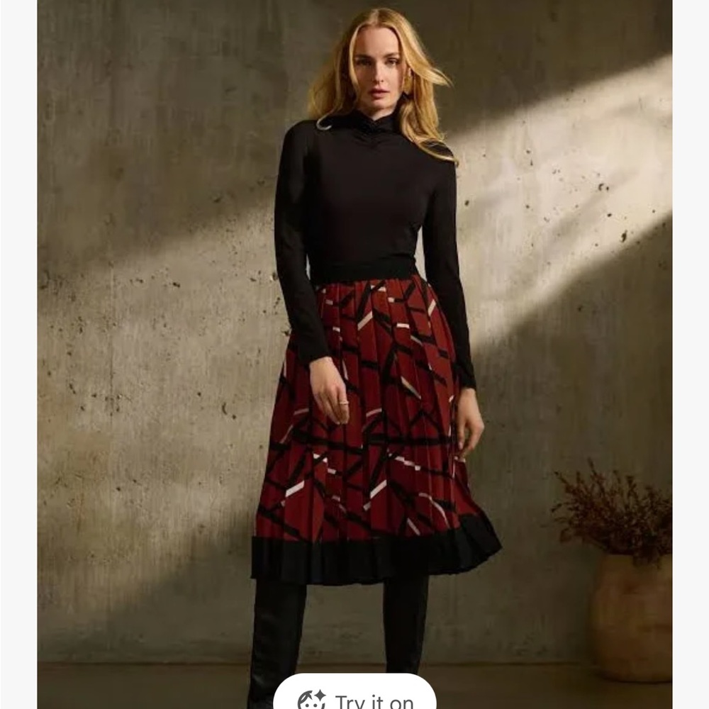 Joseph Ribkoff Cinnamon/Multi Geometric Print Pleated Skirt